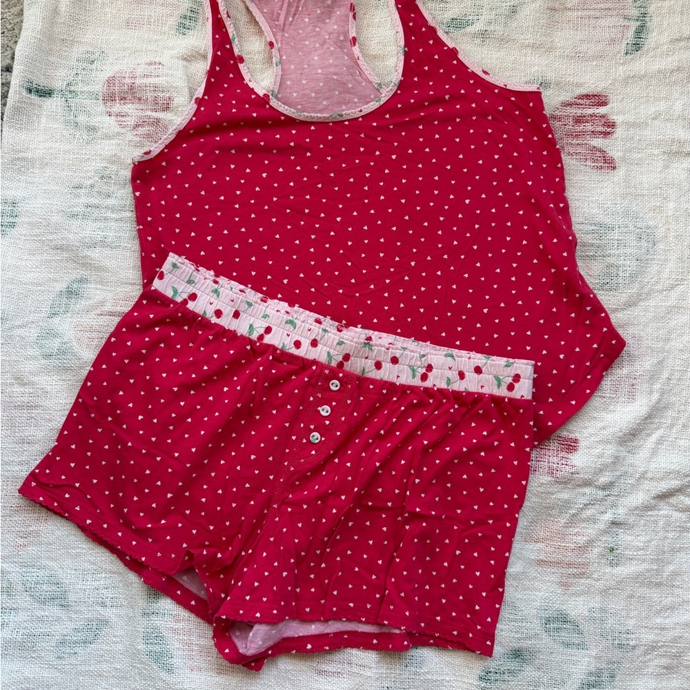 P.J. Salvage Red Heart Print Pajama Set